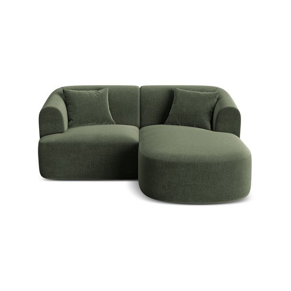 Žalios spalvos kampinė sofa iš velveto (su dešiniuoju kampu/su gultu) Campi – Cosmopolitan Design