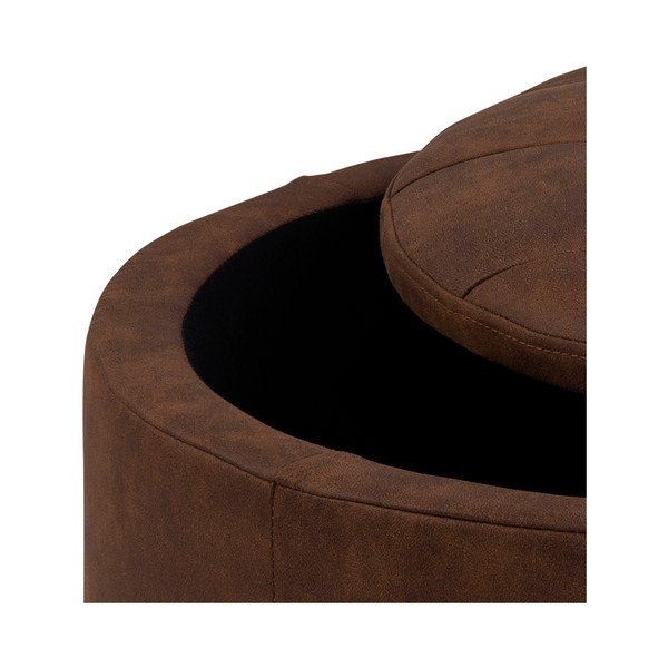 Konjako rudos spalvos dirbtinės odos pufas Actona Retina, ⌀ 60 cm-image-1
