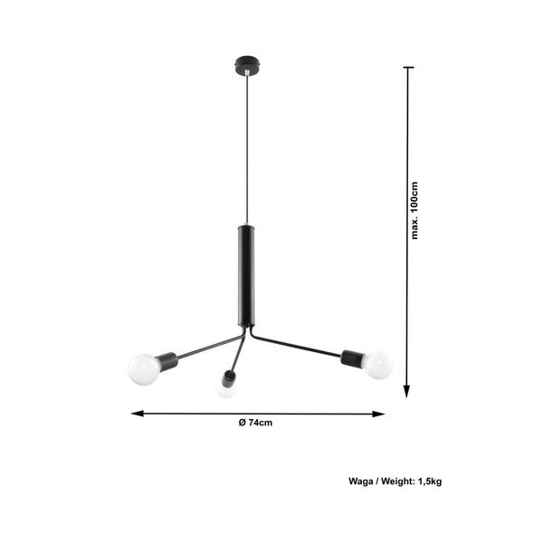 Juodos spalvos kabantis šviestuvas ø 74 cm su metaliniu gaubtu Donato – Sollux-image-2