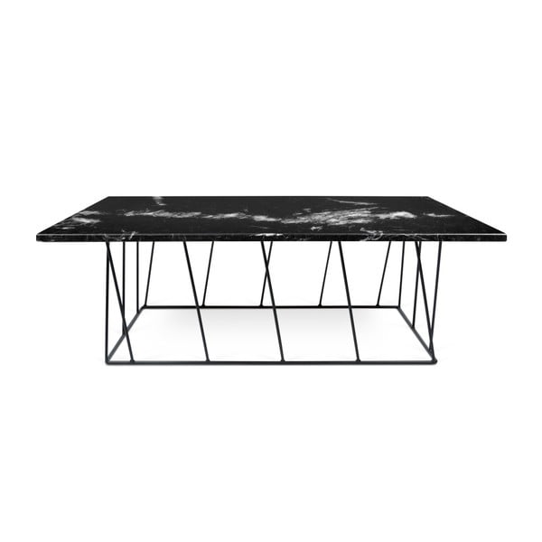 Juodos spalvos marmurinis kavos staliukas su juodomis kojomis TemaHome Helix, 75 x 120 cm