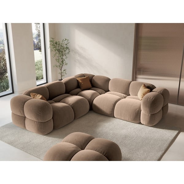 Rudos spalvos iš velveto kampinė sofa Loretto – Cosmopolitan Design-image-1