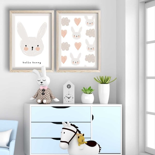 2 vaikiškų paveikslėlių rinkinys 38x53 cm Hello Bunny - Wallity-image-1