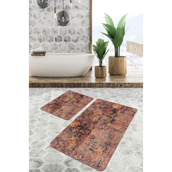 Rudos spalvos iš velveto vonios kilimėliai 2 vnt. 60x100 cm – Mila Home-image-4
