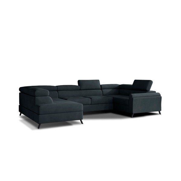 Tamsiai pilkos spalvos iš velveto sulankstoma/su sandėliavimo vieta kampinė sofa (su kairiuoju kampu/„U“ formos) Escada – ELTAP