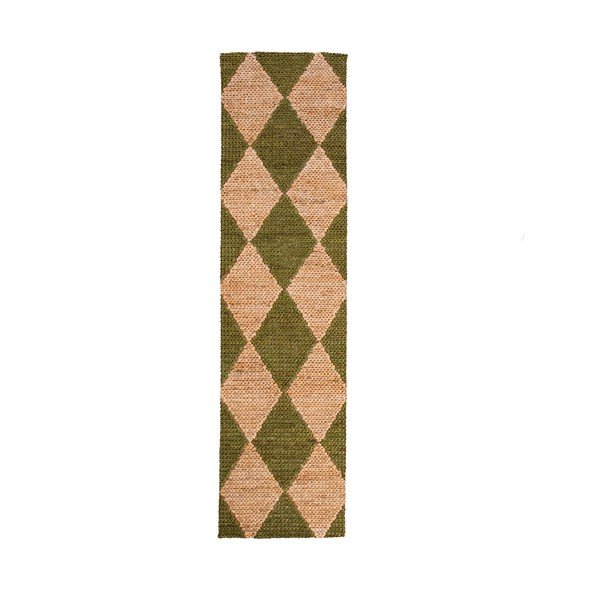 Rankų darbo žalios spalvos/natūralios spalvos kilimas iš džiuto mišinio 80x230 cm Effie Diamond – Flair Rugs