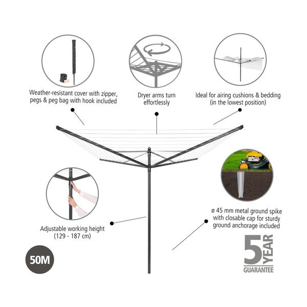 Antracito spalvos sodo skalbinių džiovykla 50 m Lift-O-Matic – Brabantia-image-4
