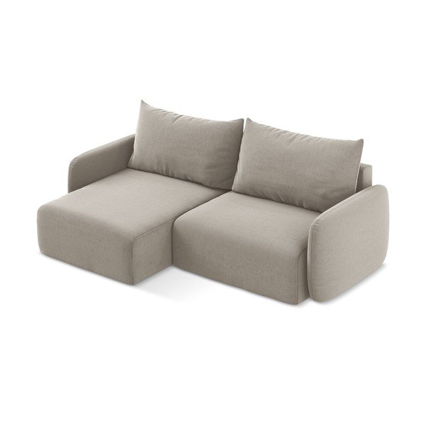 Taupe spalvos sulankstoma/su sandėliavimo vieta kampinė sofa iš velveto (su kairiuoju kampu/su gultu) Kalena – Makamii-image-3