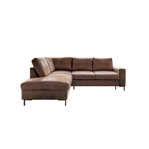 Iš dirbtinės odos sulankstoma kampinė sofa rudos spalvos (su kairiuoju kampu) Lofty Lilly – Miuform