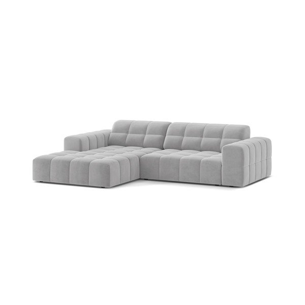 Šviesiai pilkos spalvos kampinė sofa iš velveto (su kairiuoju kampu/su gultu) Chicago – Cosmopolitan Design-image-1