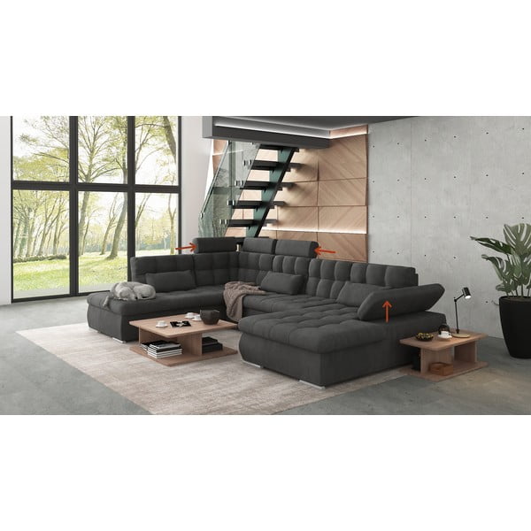 Antracito spalvos sulankstoma/su sandėliavimo vieta kampinė sofa (su kairiuoju kampu/„U“ formos) Merkur – Ropez-image-1