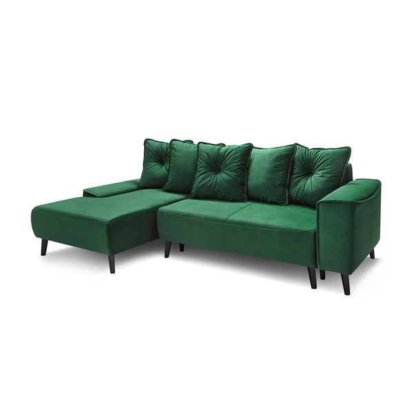 Žalio aksomo sofa-lova "Bobochic Paris Hera Bis", kairysis kampas