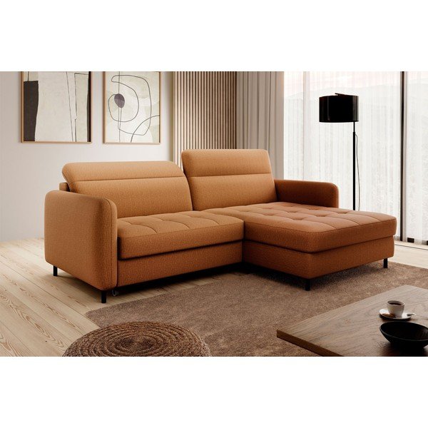 Geltonos spalvos iš velveto sulankstoma/su sandėliavimo vieta kampinė sofa (su dešiniuoju kampu/su gultu) Gomsi – ELTAP-image-1