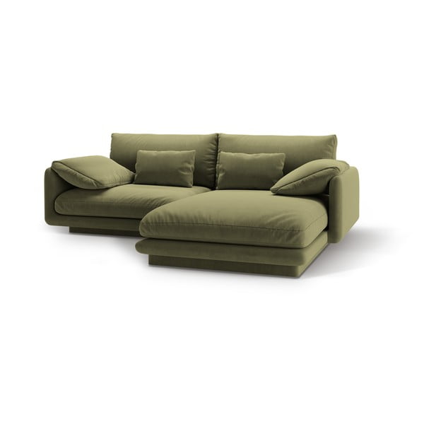 Iš velveto kampinė sofa šviesiai žalios spalvos (su dešiniuoju kampu/su gultu) Torino – Micadoni -image-1