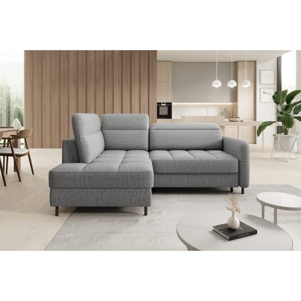 Pilkos spalvos iš velveto sulankstoma/su sandėliavimo vieta kampinė sofa (su kairiuoju kampu/„L“ formos) Barea – ELTAP-image-3