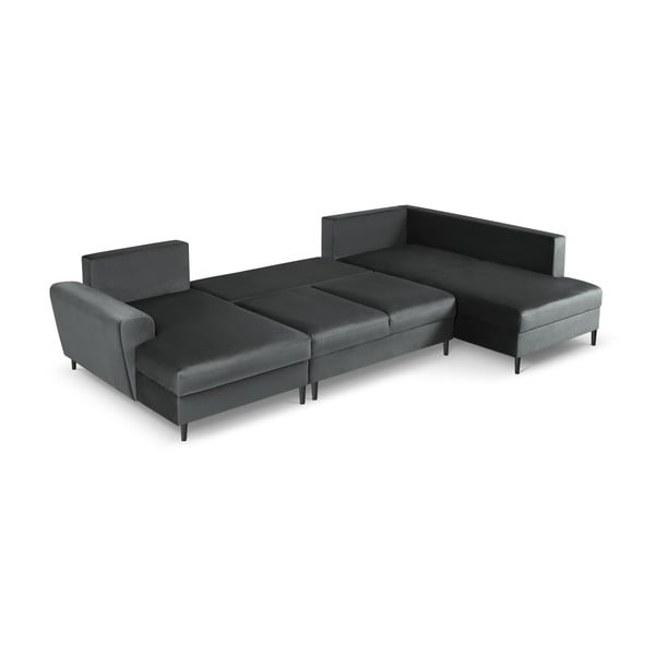 Tamsiai pilkos spalvos iš velveto sulankstoma/su sandėliavimo vieta kampinė sofa (su dešiniuoju kampu/„U“ formos) Kyoto – Cosmopolitan Design-image-2