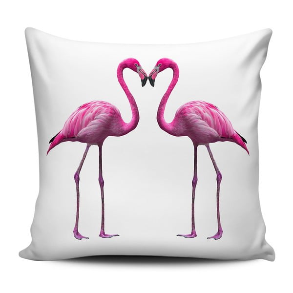 Rožinės ir baltos spalvos pagalvėlė Home de Bleu Flamingos In Love, 43 x 43 cm