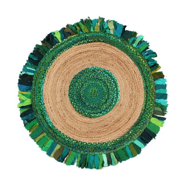 Apskritas kilimas iš džiuto ir medvilnės Eco Rugs Verde, Ø 120 cm