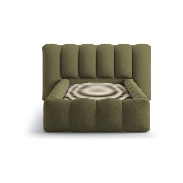 Khaki spalvos viengulė lova audiniu dengta su sandėliavimo vieta su lovos grotelėmis 90x200 cm Lupine – Micadoni -image-3