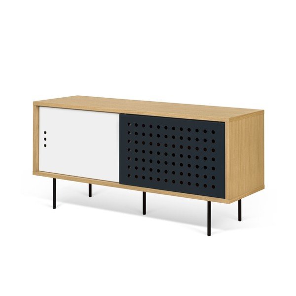 Ąžuolo dekoro TV komoda su juodos ir baltos spalvos detalėmis TemaHome Dann Dots, 135 cm ilgio-image-2