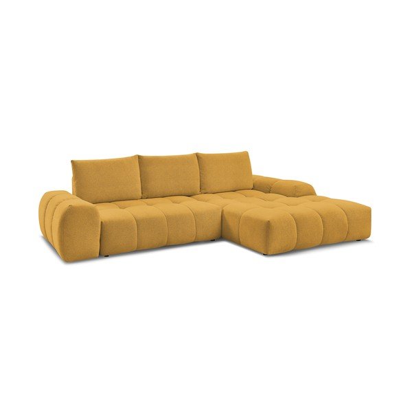 Garstyčių spalvos iš šenilinio audinio sulankstoma/su sandėliavimo vieta kampinė sofa (su dešiniuoju kampu/su gultu) Everest – Bobochic Paris-image-3