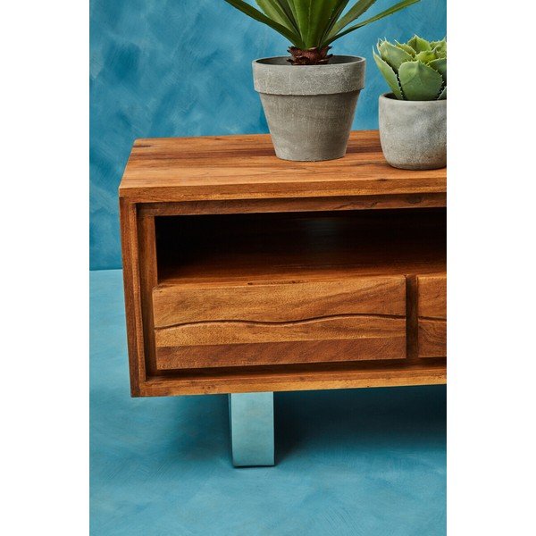 Tamsios natūralios spalvos iš akacijos masyvo TV spintelė 140x52x50 cm Simla – Premier Housewares-image-2