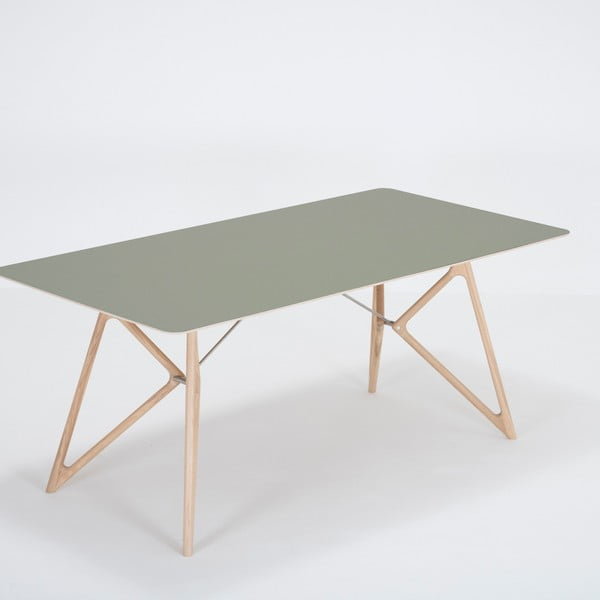 Valgomojo stalas iš ąžuolo masyvo su žaliu stalviršiu "Gazzda Tink", 180 x 90 cm