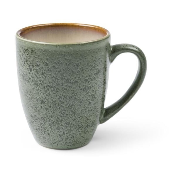 Žalios ir pilkos spalvos akmens masės puodelis su rankena ir kreminės baltos spalvos vidine glazūra "Bitz Mensa", 300 ml
