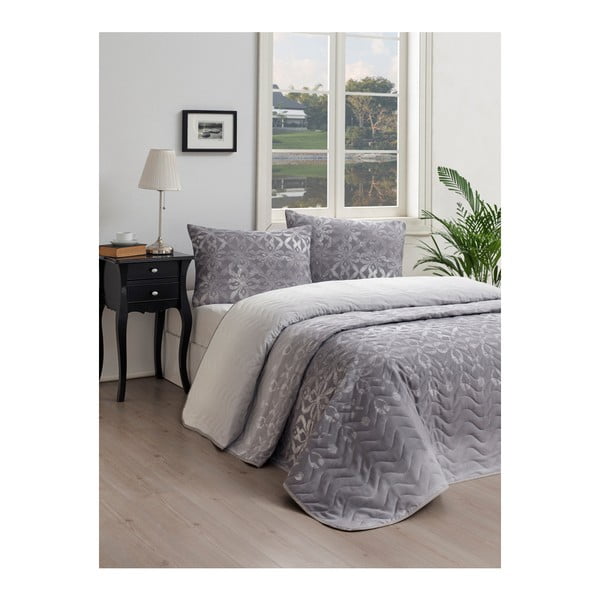 Medvilninės lovos užvalkalo ir 2 užvalkalų rinkinys "EnLora Home Twed Grey", 200 x 220 cm