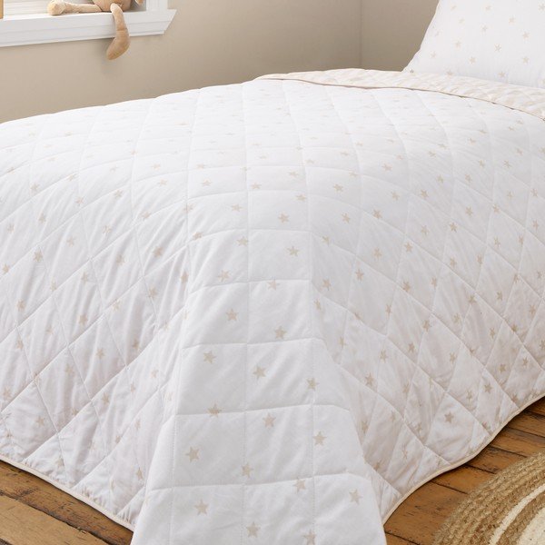 Baltos spalvos/smėlio spalvos iš medvilnės dygsniuota vaikiška lovatiesė 135x190 cm Mini Star & Stripes – Bianca-image-2