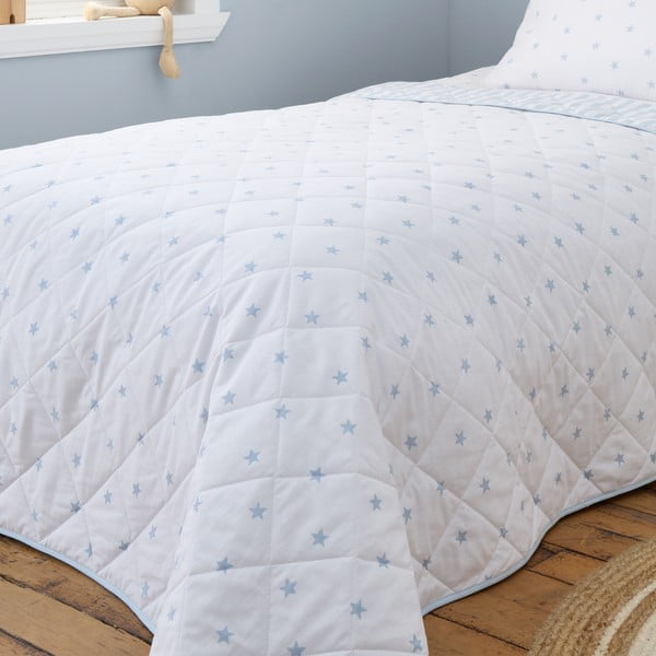 Baltos spalvos/mėlynos spalvos iš medvilnės dygsniuota vaikiška lovatiesė 135x190 cm Mini Star & Stripes – Bianca-image-2