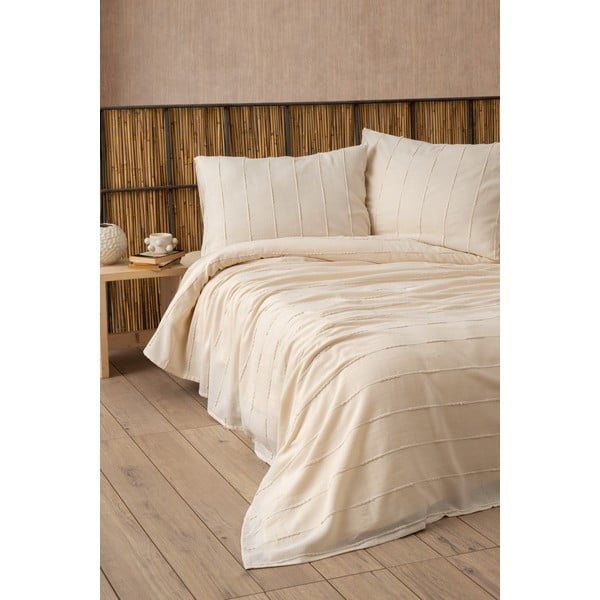 Lovatiesės ir pagalvių užvalkalų rinkinys iš medvilnės kreminės spalvos 170x210 cm Sedef – Mijolnir