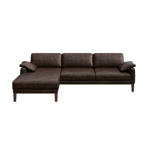 Tamsiai ruda odinė kampinė sofa MESONICA Musso, kairysis kampas