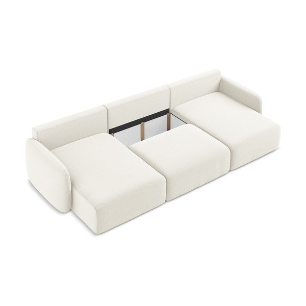 Kreminės spalvos sulankstoma/su sandėliavimo vieta kampinė sofa iš velveto („U“ formos) Kalena – Makamii-image-4