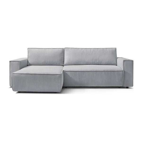 Sulankstoma kampinė sofa šviesiai pilkos spalvos iš kordinio velveto (kintama) Nihad – Bobochic Paris