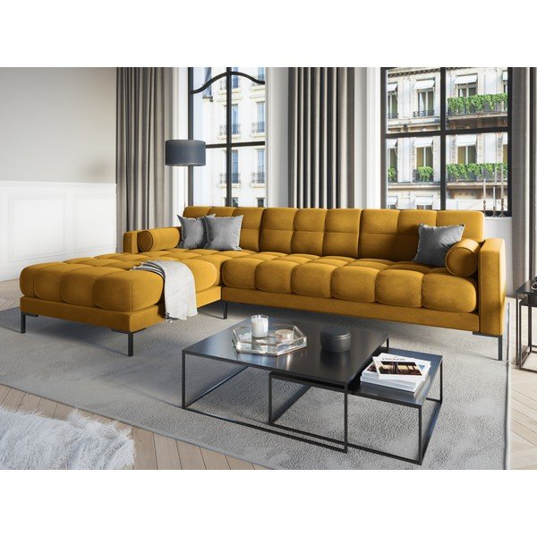 Geltona aksominė kampinė sofa Cosmopolitan Design Bali, kampas kairėje-image-1