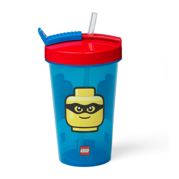 Mėlynas puodelis su raudonu dangteliu ir šiaudeliu LEGO® Iconic, 500 ml