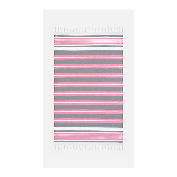 Rausvai pilkas medvilninis vonios rankšluostis "Kate Louise Cotton Collection Line Pink Grey", 100 x 180 cm