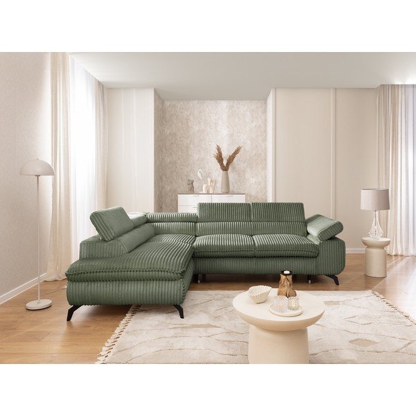 Žalios spalvos kampinė sofa iš kordinio velveto (su kairiuoju kampu/„L“ formos) Marbeya  – Ropez-image-4