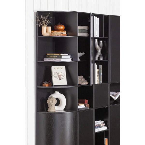Iš pušies masyvo modulinė knygų spinta juodos spalvos 228x210 cm Finca – WOOOD-image-4