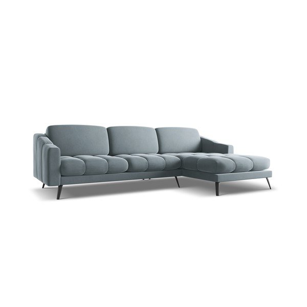 Šviesiai mėlynos spalvos iš velveto kampinė sofa (su dešiniuoju kampu) Nalu – Makamii-image-2