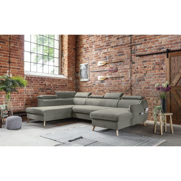 Sulankstoma kampinė sofa iš velveto šviesiai pilkos spalvos (su kairiuoju kampu/„U“ formos) Sweet Harmony – Miuform-image-4