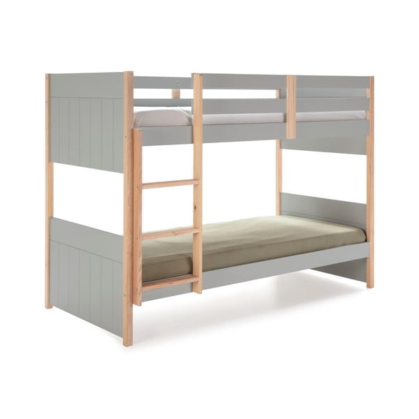 Pilka vaikiška dviaukštė lova su pušies medienos kojomis Marckeric Kiara, 90 x 190 cm-image-4
