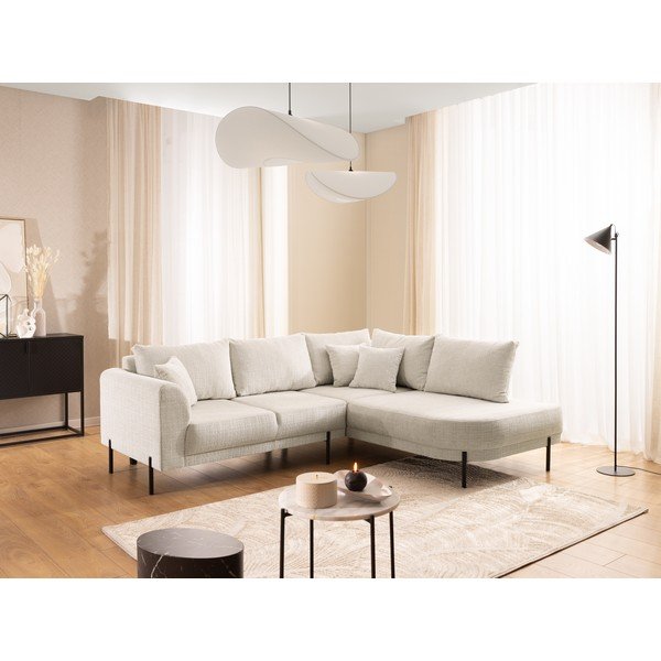 Smėlio spalvos kampinė sofa iš šenilinio audinio (su dešiniuoju kampu/„L“ formos) Mauris  – Ropez-image-1