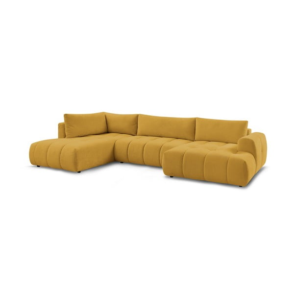 Garstyčių spalvos sulankstoma/su sandėliavimo vieta kampinė sofa (su kairiuoju kampu/„U“ formos) Fuji – Bobochic Paris-image-3