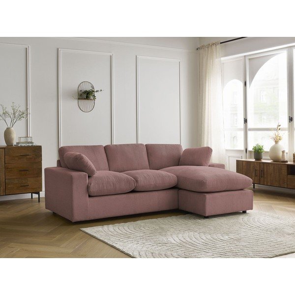 Rožinės spalvos kampinė sofa iš kordinio velveto Belair – Bobochic Paris-image-1