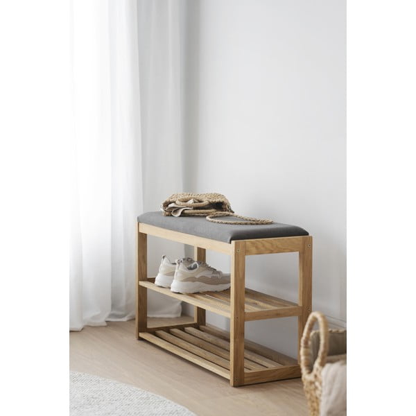 Iš ąžuolo masyvo spintelė batams natūralios spalvos su suoliuku Confetti – Rowico-image-4