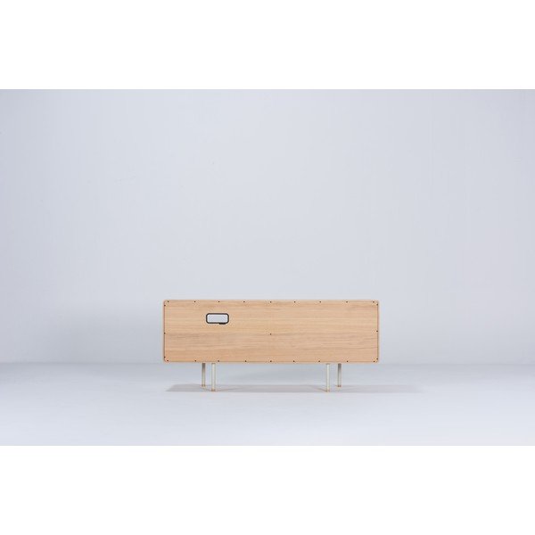 Iš ąžuolo masyvo TV spintelė baltos spalvos/natūralios spalvos 150x64 cm Fina – Gazzda-image-4