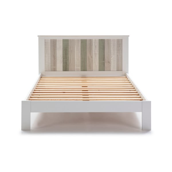 Balta lova su medinėmis detalėmis Marckeric Maude, 140 x 200 cm