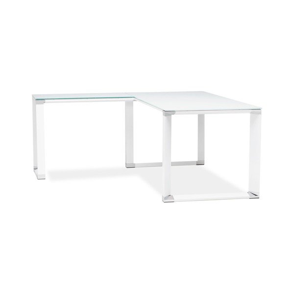 Baltas kampinis rašomasis stalas su stikliniu stalviršiu "Kokoon Warner-image-1