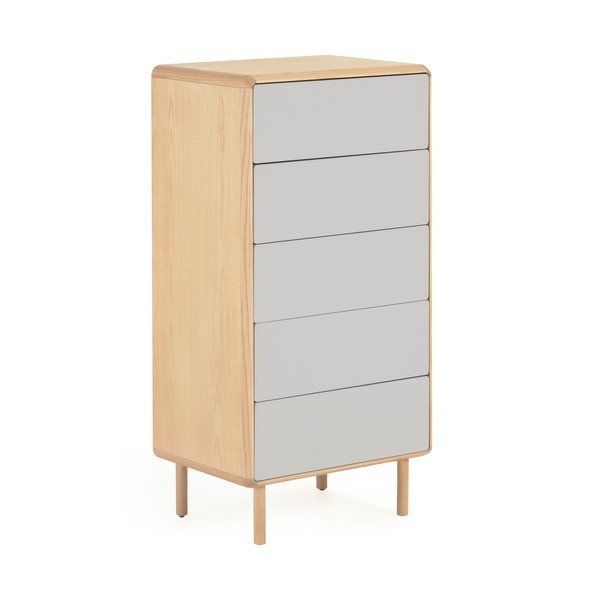 Pilkos spalvos/natūralios spalvos šoninė spintelė iš uosio 60x117x42 cm Anielle – Kave Home